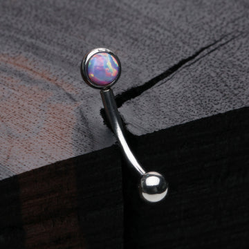 Detail View 1 of Fire Opal Press Fit Sparkle Curved Barbell-Purple Opal